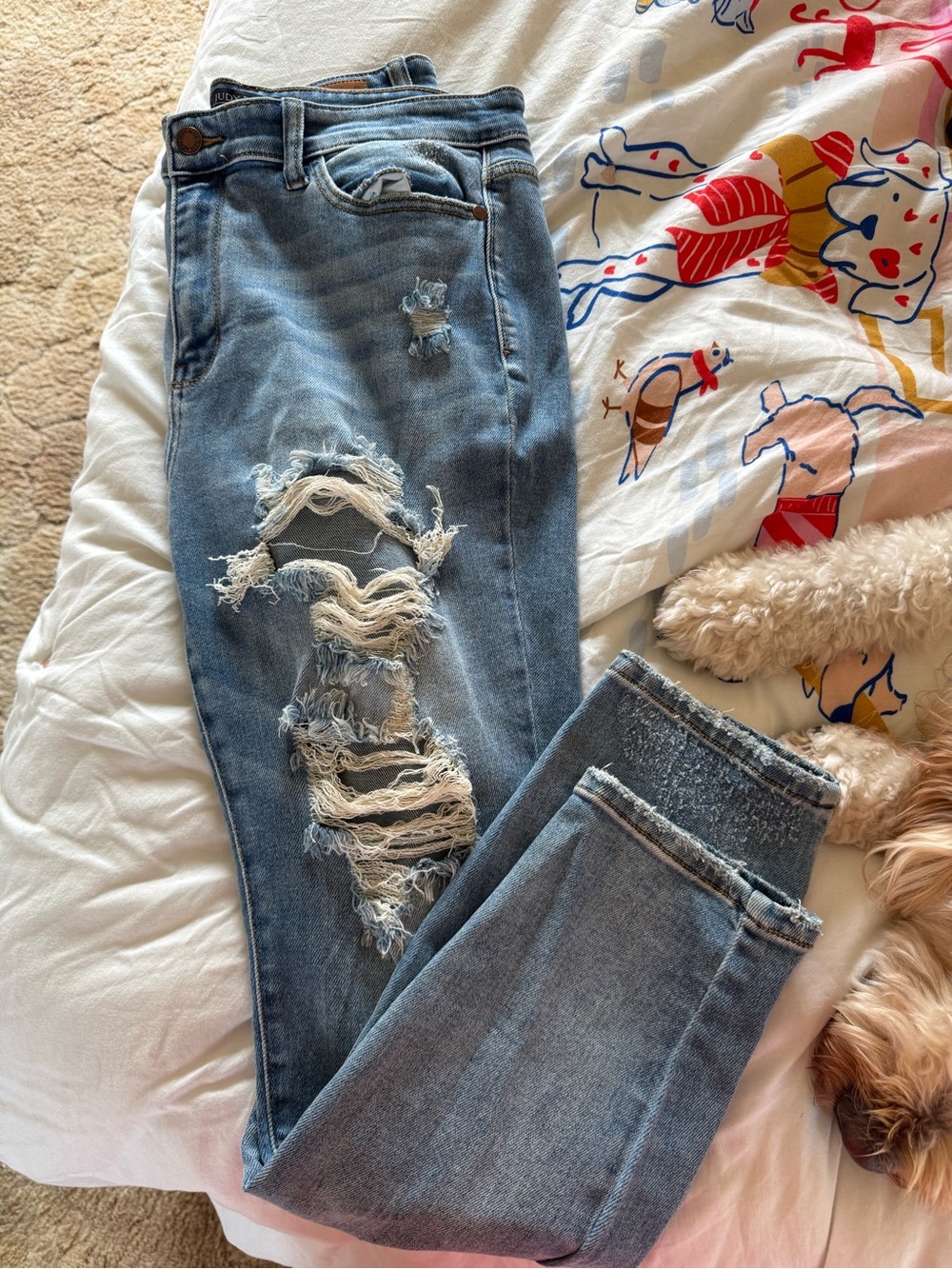 Judy Blue Light Blue Distressed Boyfriend Cut Jeans